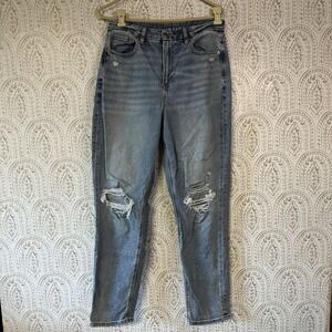 American Eagle Womens Size 8 Long Curvy Mom Jeans Light Wash Distressed High Ris